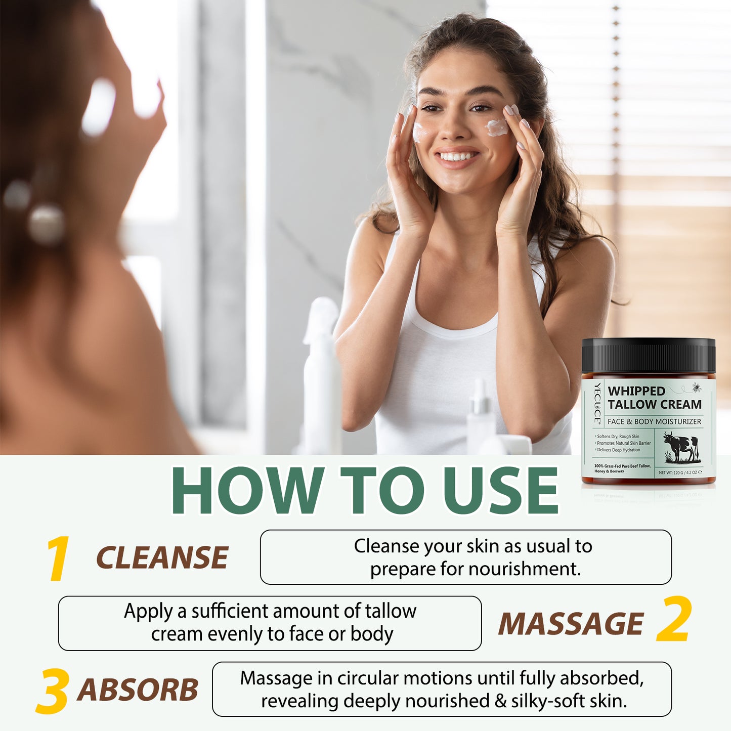 Yecuce WHIPPED TALLOW CREAM,FACE & BODY MOISTURIZER 120G