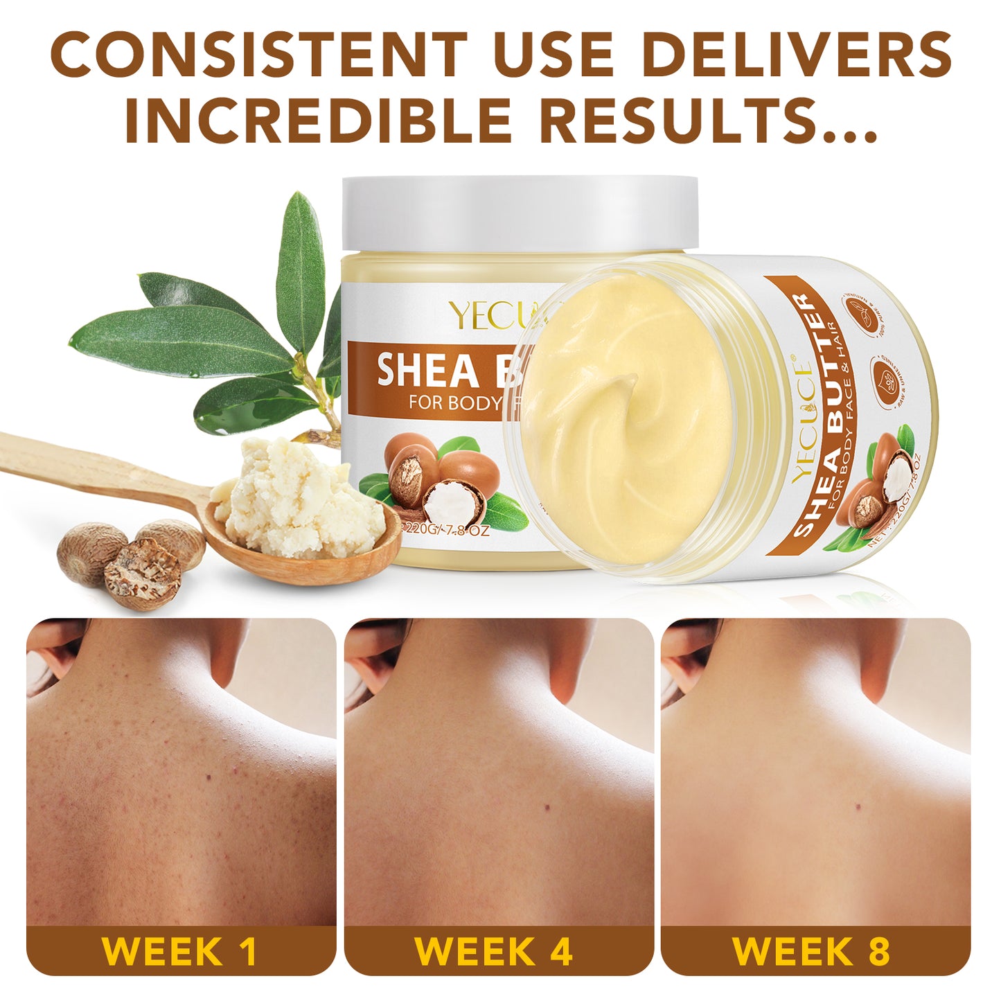 Yecuce SHEA BUTTER,FOR BODY,FACE & HAIR,220G/7.8 OZ