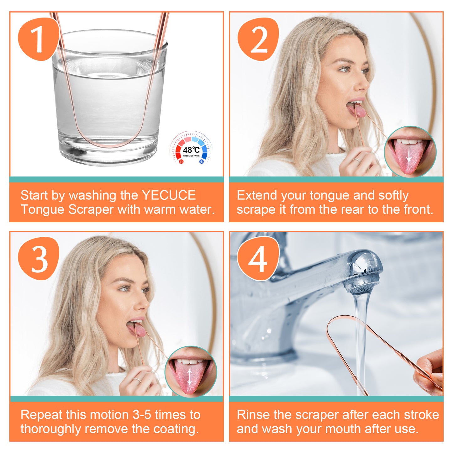 YECUCE tongue scraper C (silver) + C (rose gold) set With Travel Case