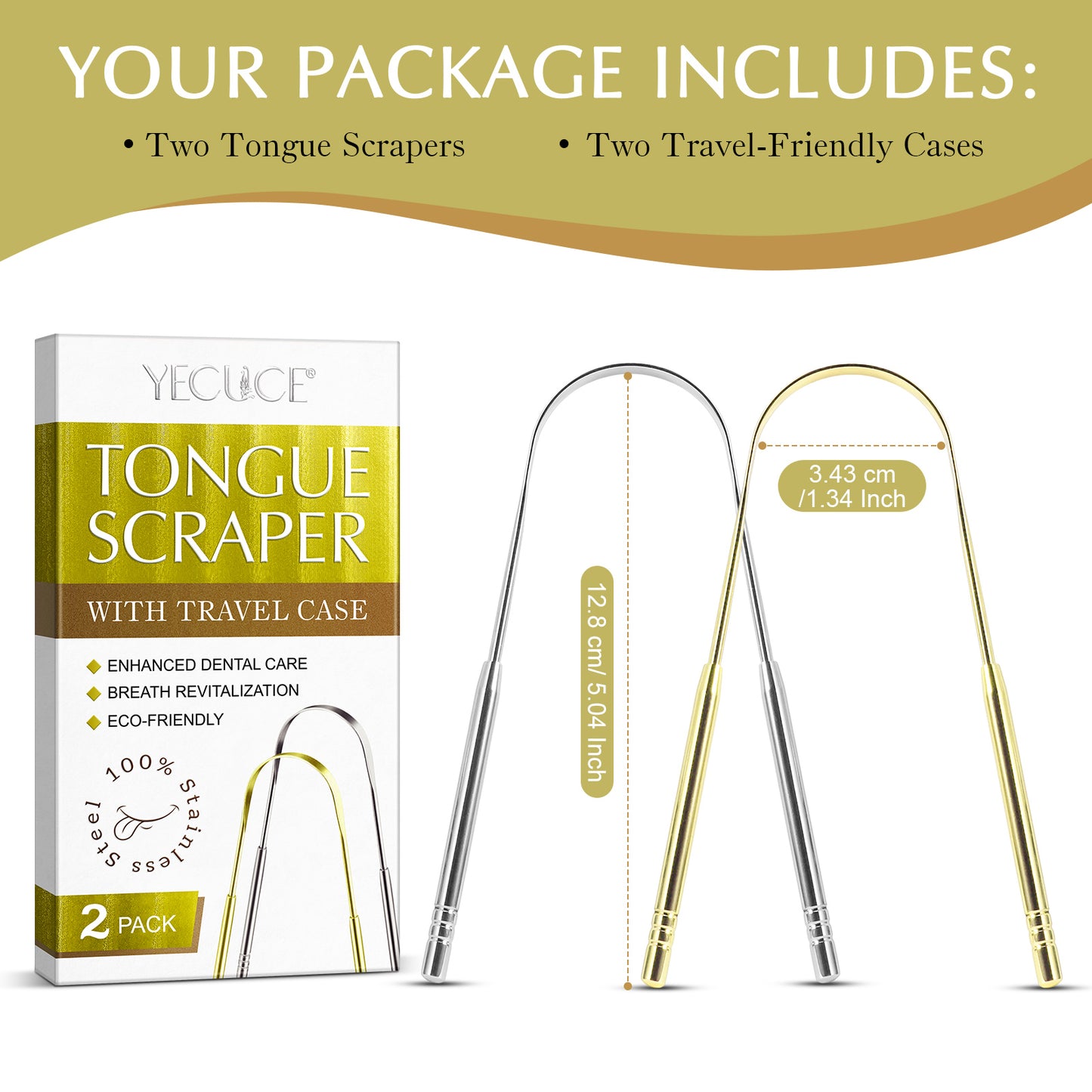 YECUCE tongue scraper C (silver) + C (gold) set With Travel Case