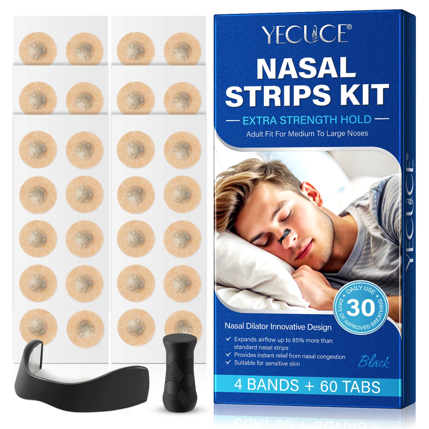 Yecuce NASAL STRIPS KIT,EXTRA STRENGTH HOLD,ADULT FIT FOR MEDIUM TO LARGE NOSES 30pairs