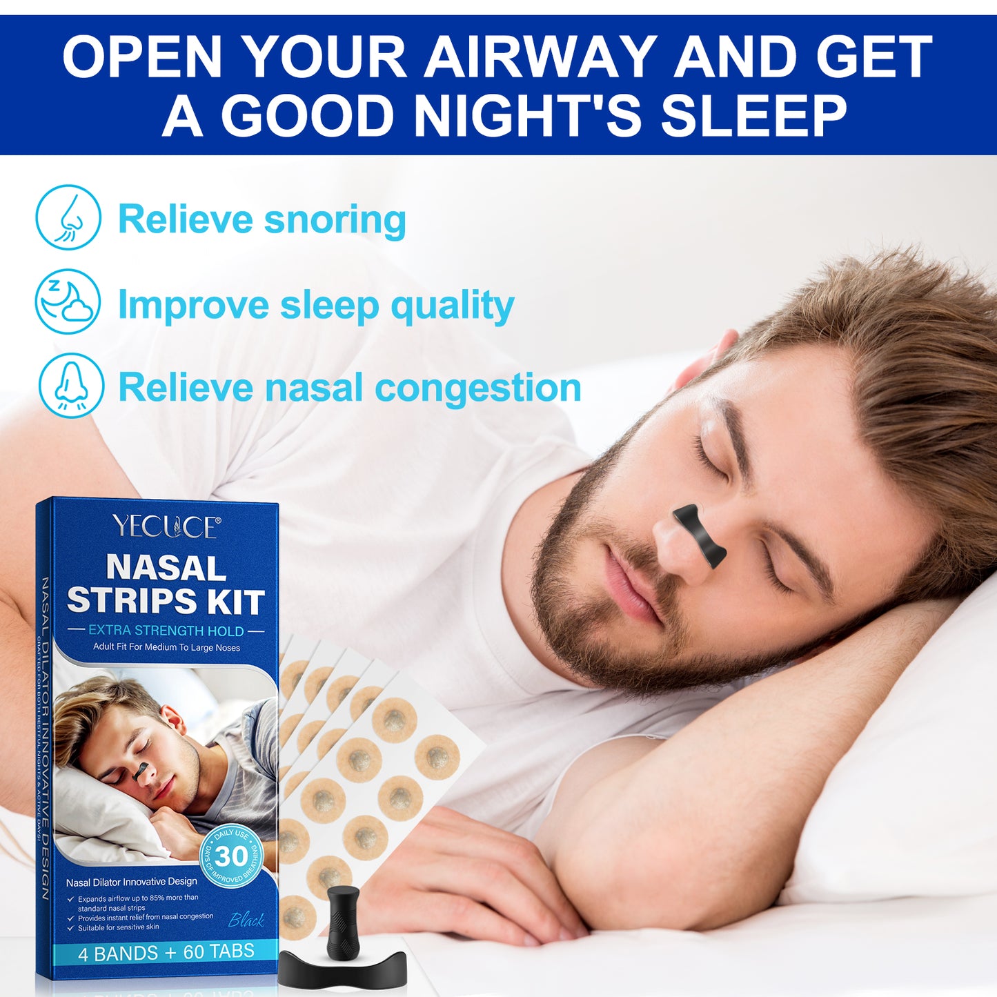 Yecuce NASAL STRIPS KIT,EXTRA STRENGTH HOLD,ADULT FIT FOR MEDIUM TO LARGE NOSES 30pairs