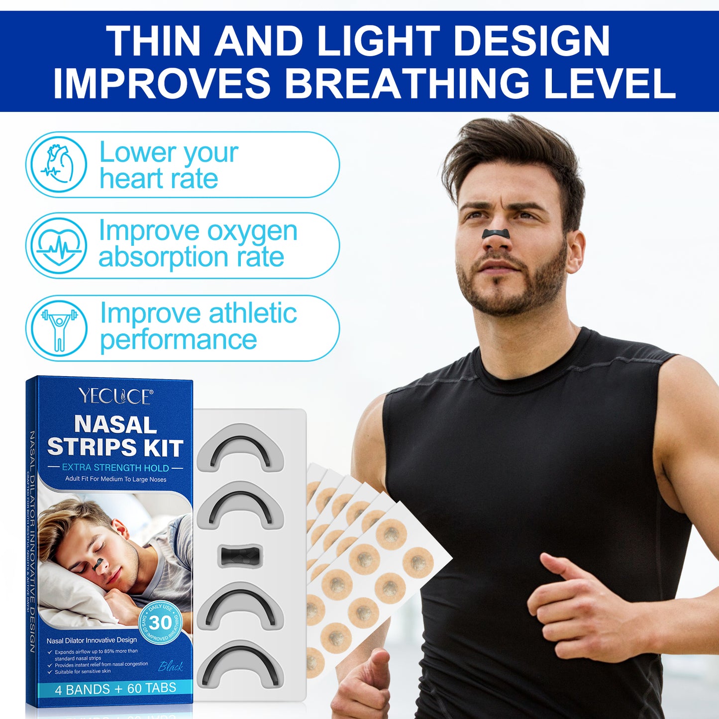 Yecuce NASAL STRIPS KIT,EXTRA STRENGTH HOLD,ADULT FIT FOR MEDIUM TO LARGE NOSES 30pairs