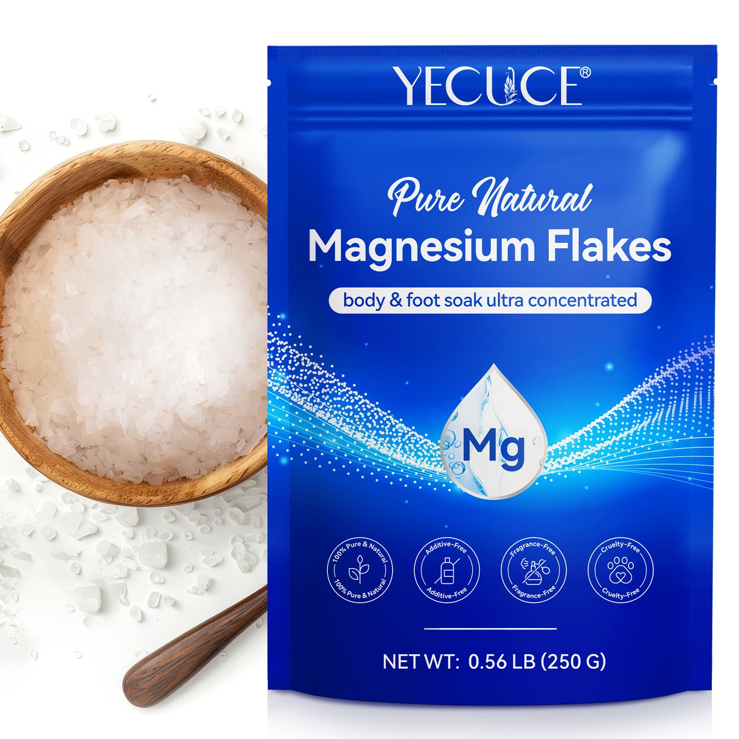 Yecuce Magnesium Flakes for Bath,Organic Pure Magnesium Bath Flakes Great for Foot & Body Bath Soaks- Soak in Natural Salts High-Absorption Efficiency for Relaxation