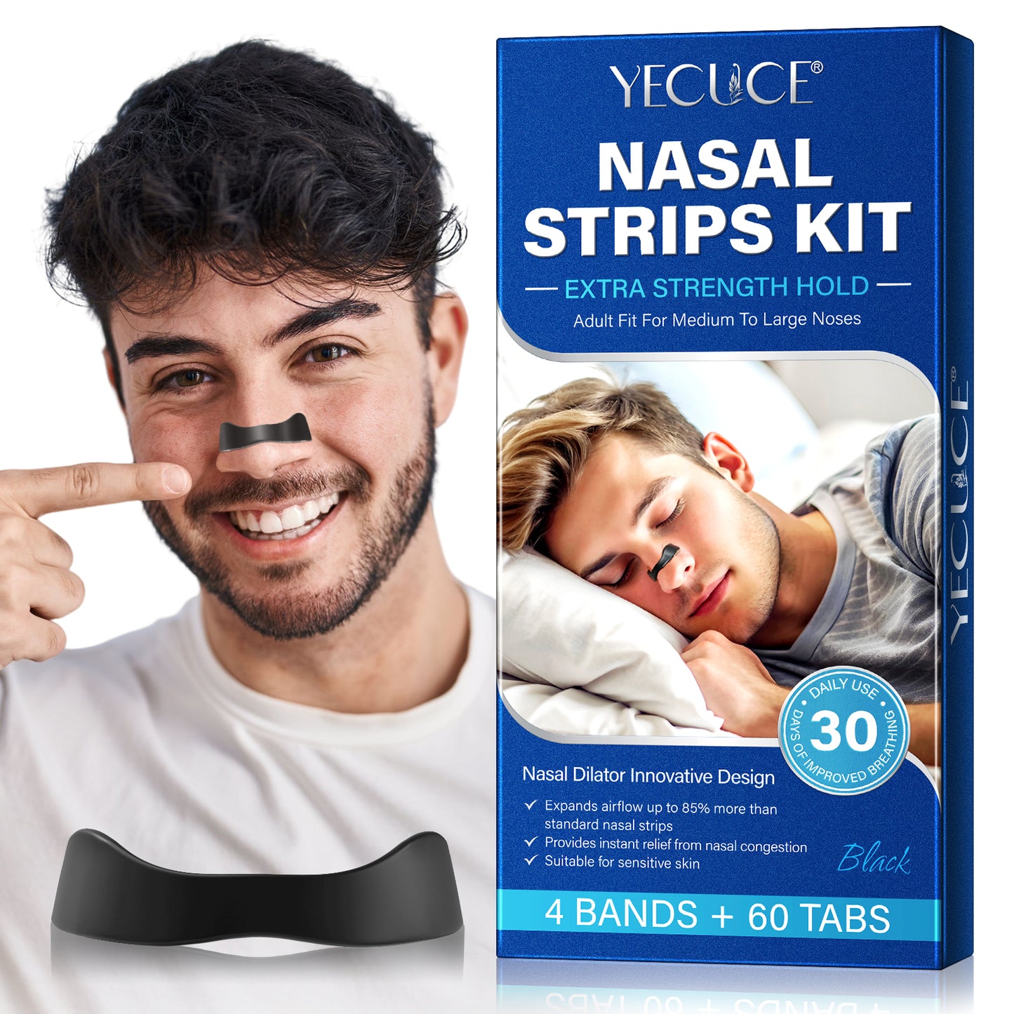 Yecuce NASAL STRIPS KIT,EXTRA STRENGTH HOLD,ADULT FIT FOR MEDIUM TO LARGE NOSES 30pairs