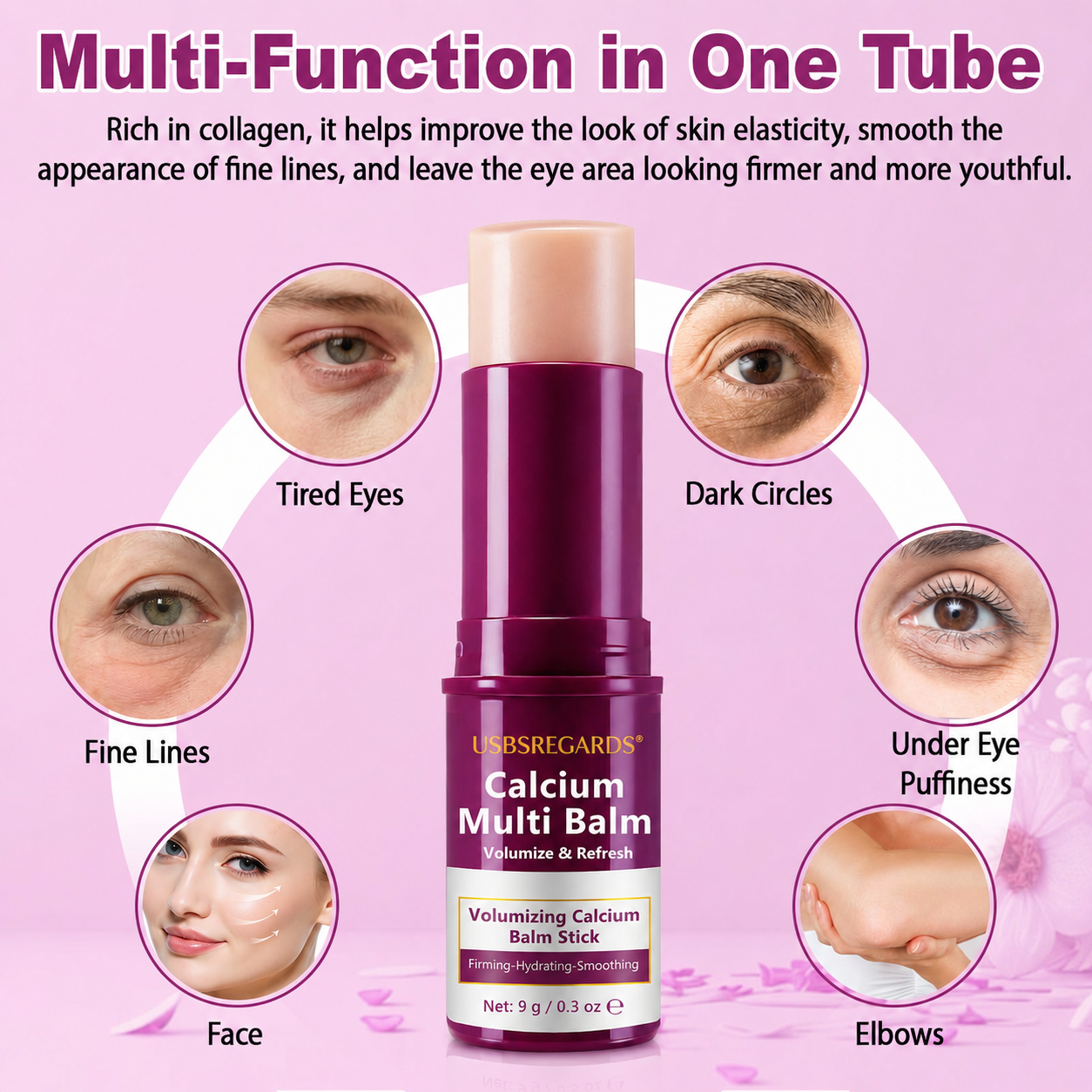 USBSREGARDS Calcium Multi Balm Stick, Calcium Volume Multi Balm, Collagen Moisturing Stick, Under Eye Cream for Dark Circles & Wrinkles, Firming Skin, Lifting Cream for Eyes, Face & Neck