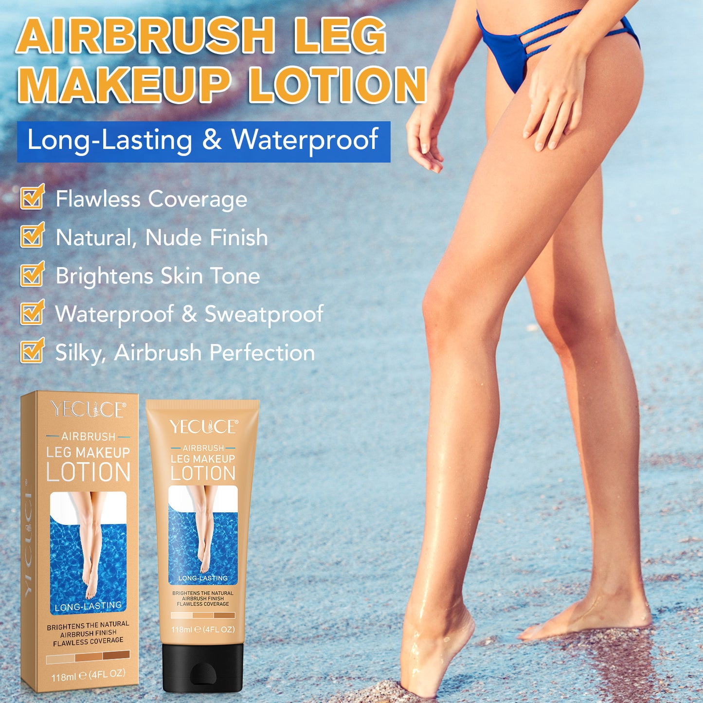 Yecuce AIRBRUSH,LEG MAKEUP LOTION,LONG-LASTING,BRIGHTENS THE NATURAL AIRBRUSH FINISH FLAWLESS COVERAGE,118ml