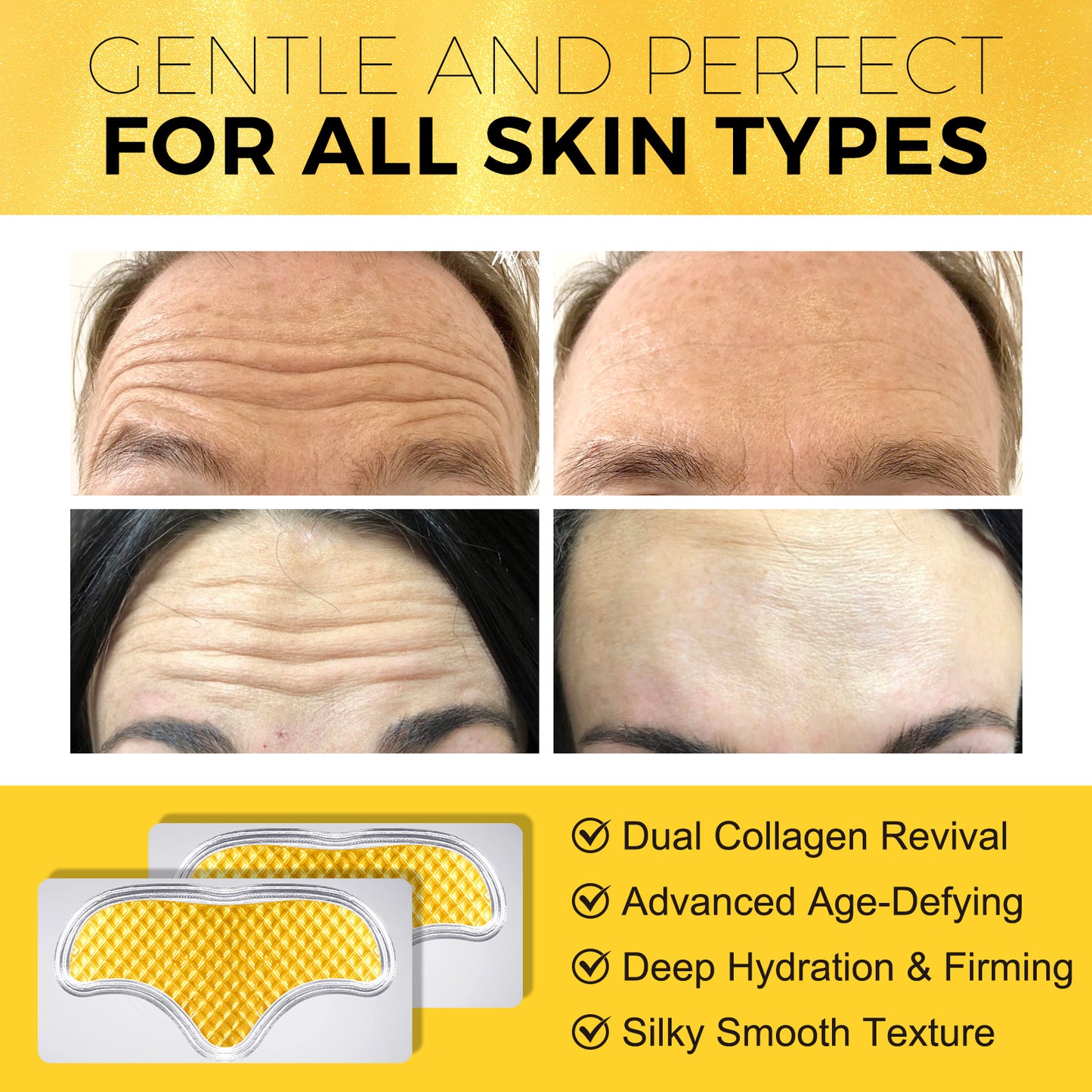 Yecuce 24K Gold Forehead Wrinkle Patches Collagen 12pcs - Deeping Hydrating & Firming - Silky Smooth Texture -Anti Wrinkle Treatment -Dual Collagen Revival