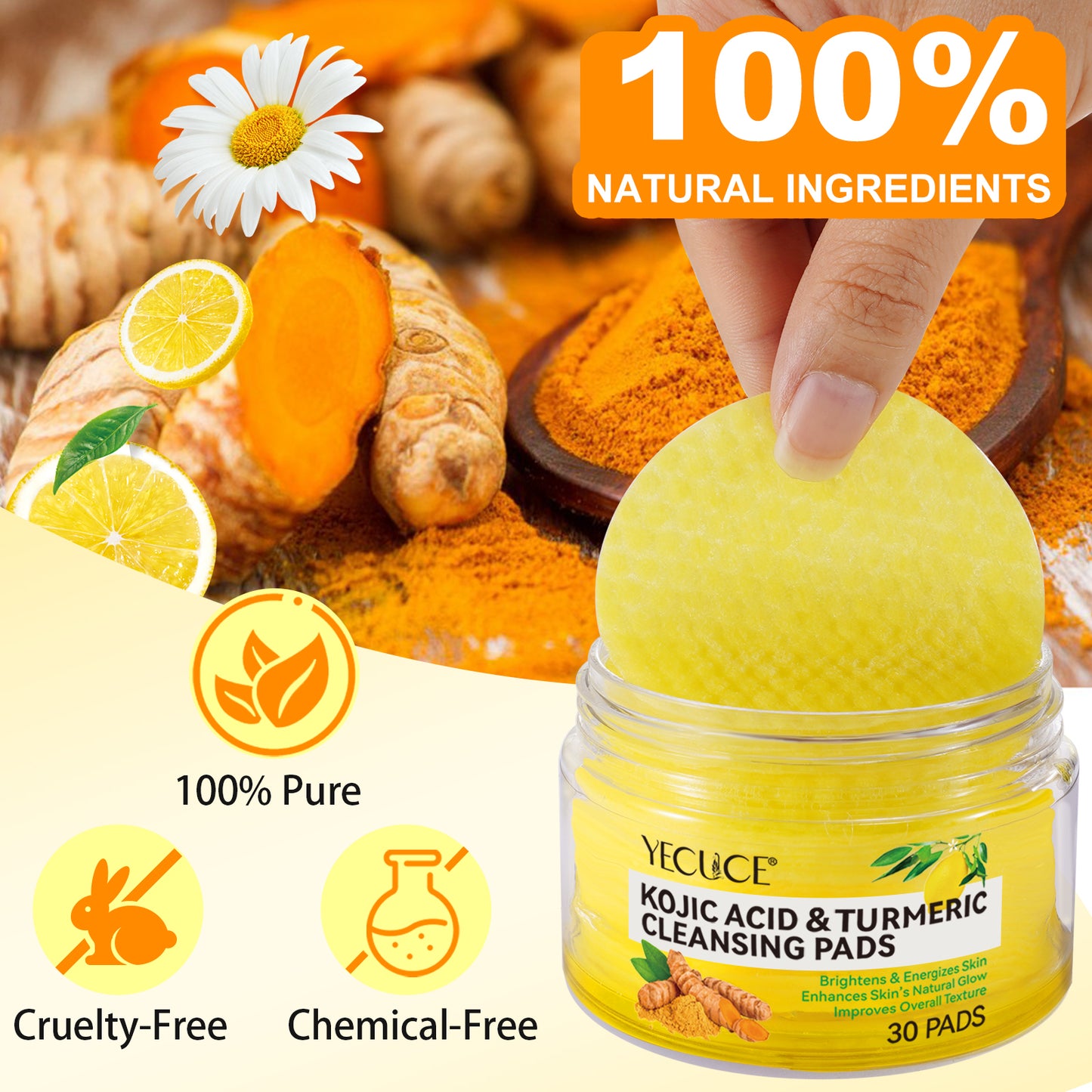 Yecuce KOJIC ACID & TURMERIC CLEANSING PADS 30PADS