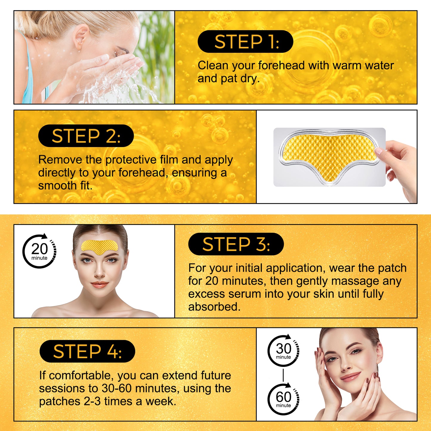 Yecuce 24K Gold Forehead Wrinkle Patches Collagen 12pcs - Deeping Hydrating & Firming - Silky Smooth Texture -Anti Wrinkle Treatment -Dual Collagen Revival