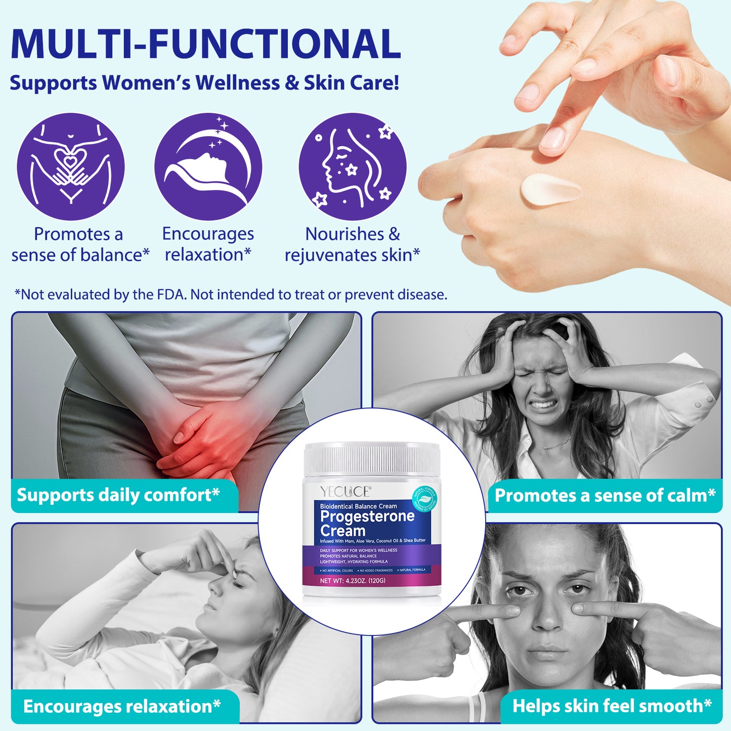 YECUCE Progesterone Cream 120G,Bioidentical Balance Cream,Infused With Msm, Aloe Vera, Coconut Oil & Shea Butter