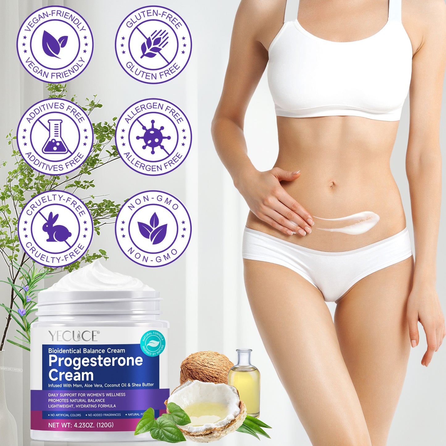 YECUCE Progesterone Cream 120G,Bioidentical Balance Cream,Infused With Msm, Aloe Vera, Coconut Oil & Shea Butter