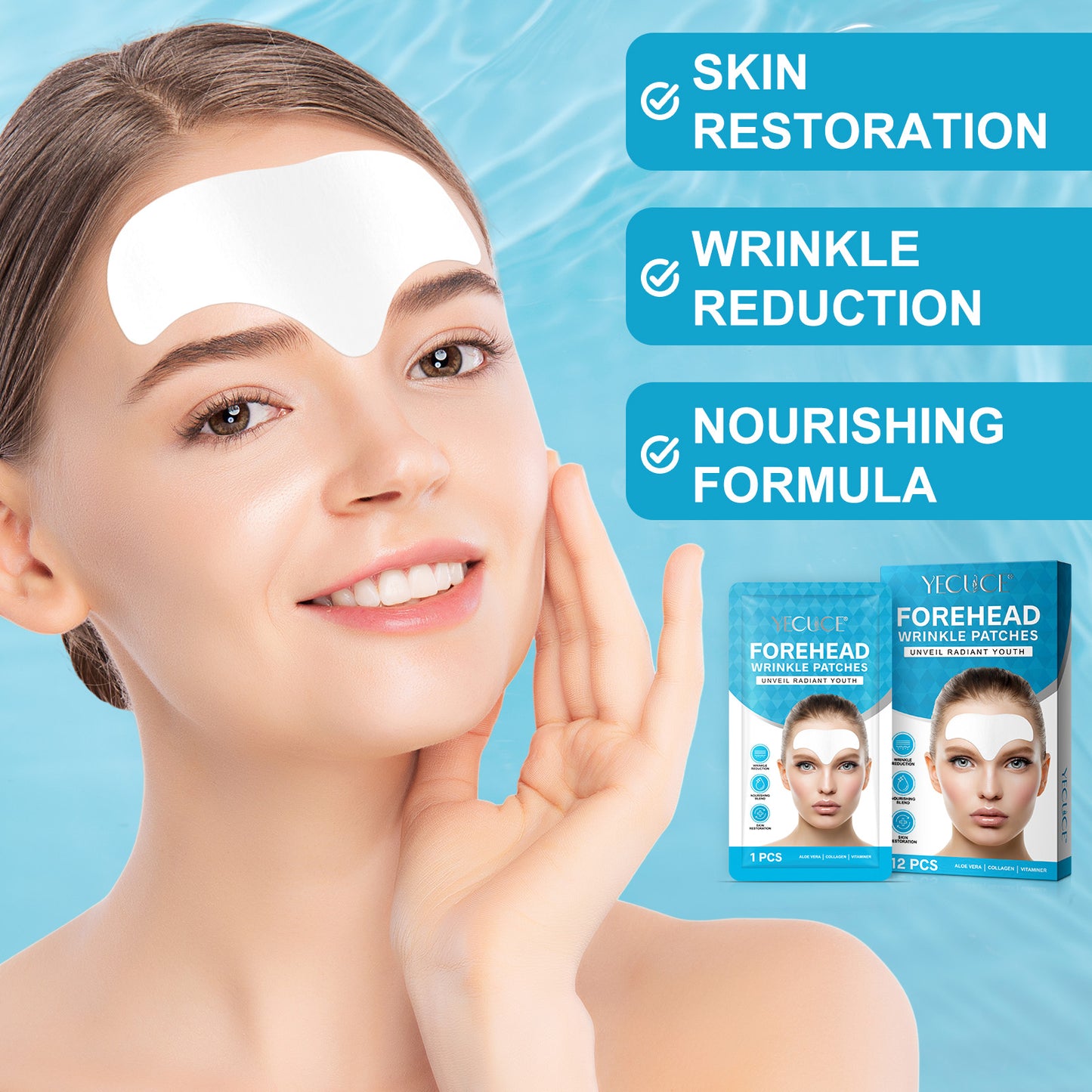 Yecuce Forehead Wrinkle Patches 12Pcs, Anti Wrinkle Facial Patches with Aloe, Vitamin E and Hydrolyzed Collagen for Smoothing and Softening Fine Lines, Forehead Wrinkle Treatment