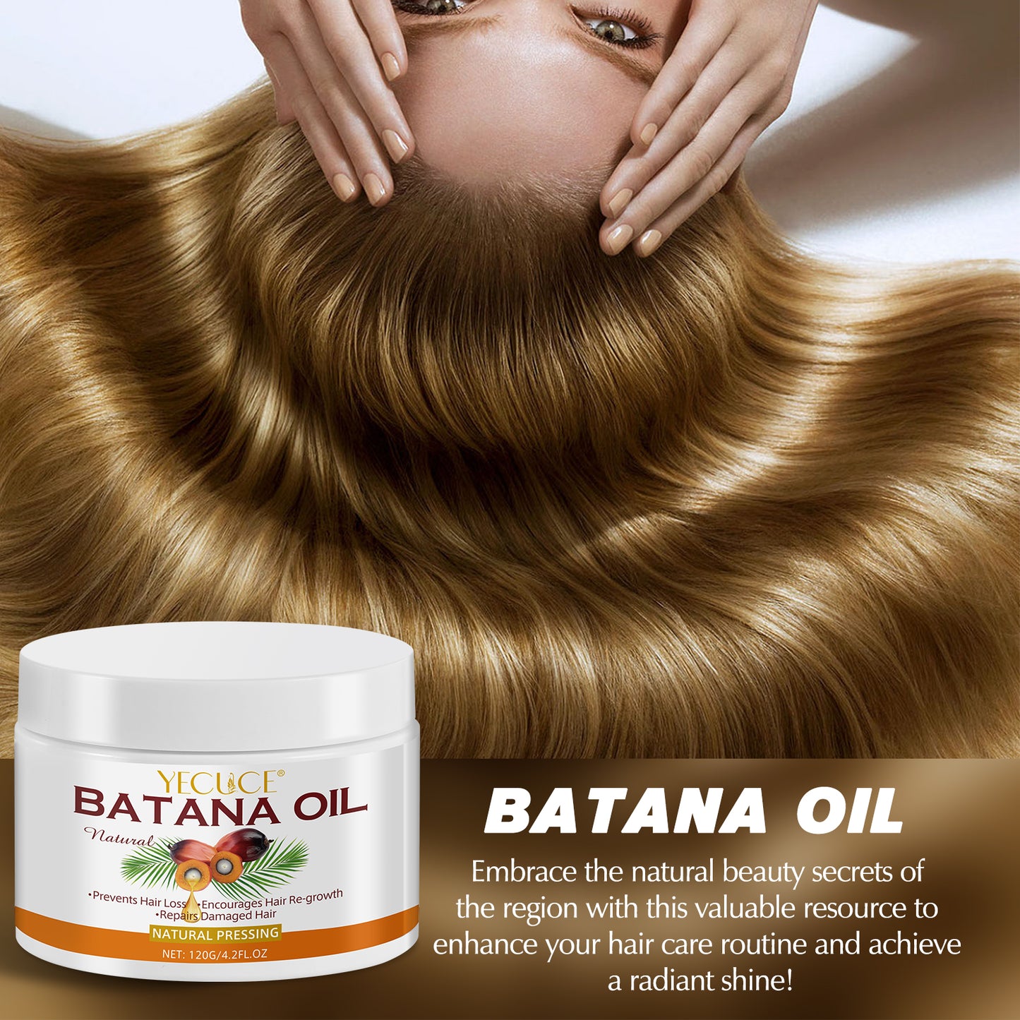 Yecuce Dr. Sebi Raw Batana Oil For Hair Growth,100% Pure,Unrefined Organic And Natural Batana Oil From Honduras - Promotes Hair Growth And Prevents Loss For Men & Women 120g