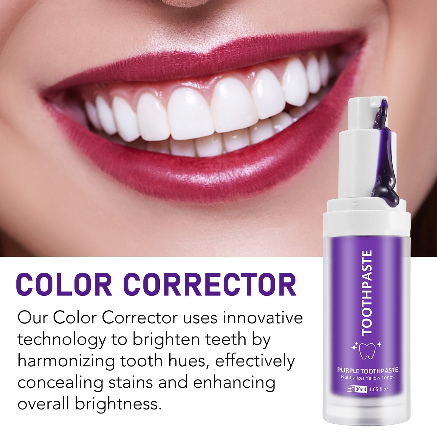 Yecuce Purple Toothpaste for Teeth Whitening, Instant Brightening Teeth Whitening Color Corrector, Gentle on Enamel White Brilliance Teeth Whitening Kit, Tooth Whitening Booster for Tooth Stain Removal, 30ml