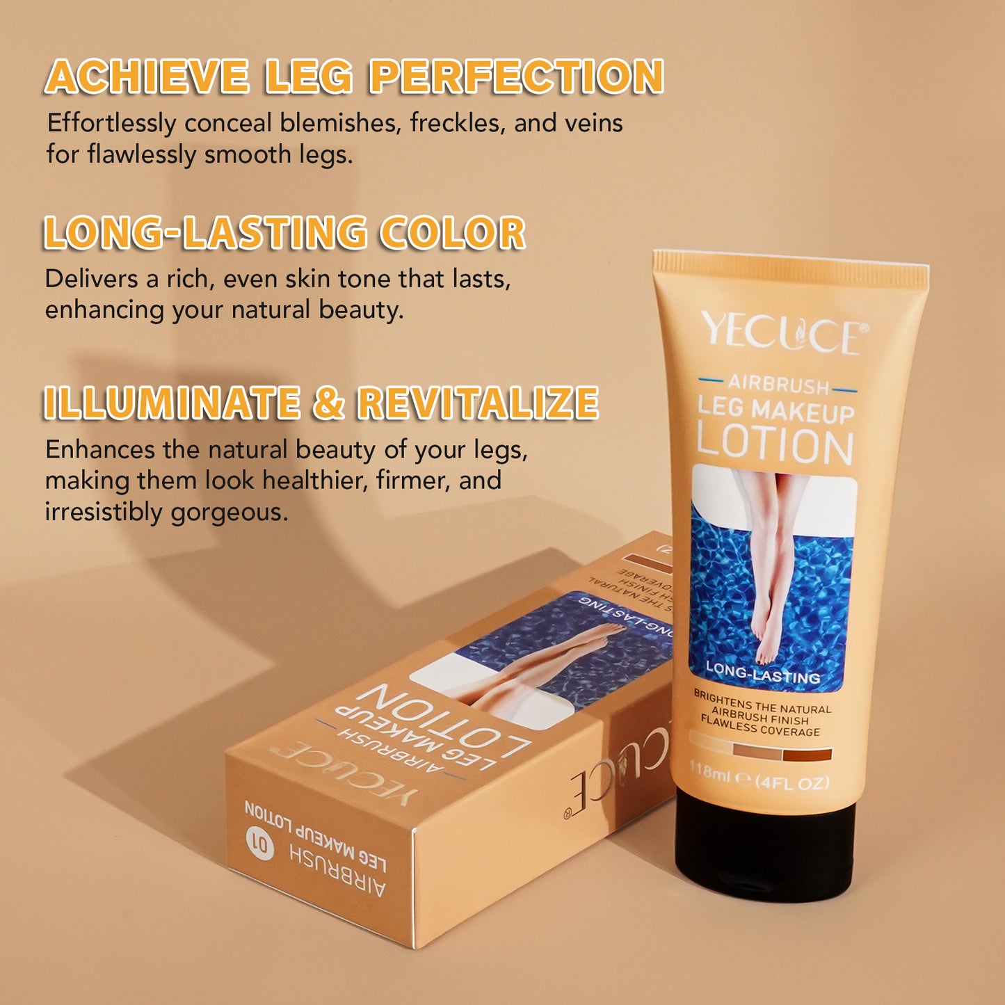 Yecuce AIRBRUSH,LEG MAKEUP LOTION,LONG-LASTING,BRIGHTENS THE NATURAL AIRBRUSH FINISH FLAWLESS COVERAGE,118ml