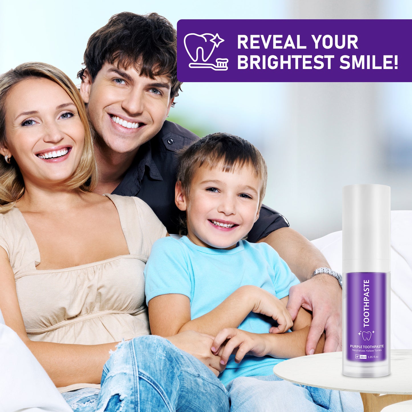Yecuce Purple Toothpaste for Teeth Whitening, Instant Brightening Teeth Whitening Color Corrector, Gentle on Enamel White Brilliance Teeth Whitening Kit, Tooth Whitening Booster for Tooth Stain Removal, 30ml