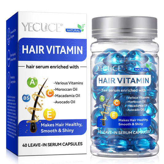 Yecuce Hair Treatment Serum 40PCS(Blue), Hair Vitamins Capsule, Hair Styling Serum for Frizzy & Dry Hair, Styling & Moisturizing Oil Capsules with Avocado Oils, Leave-in Anti Frizz Conditioner Capsules