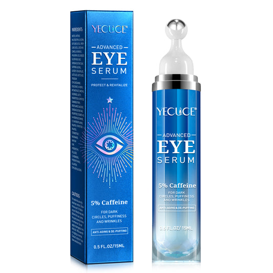 Yecuce 5% Caffeine Eye Serum Anti Aging,Under Eye Roller Serum Reduce Dark Circles, Puffiness, Fine Lines, Wrinkles 360° Massage Ball Eye Treatment Serum Eye Balm for Late Nights, Overtime