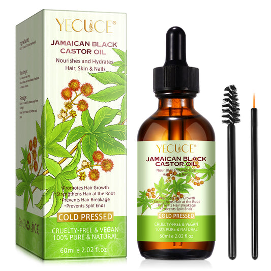 Yecuce Jamaican Black Castor Oil(2.02oz Glass Bottle), Organic Body Massage Oil, 100% Pure Natural Cold Pressed Castor Oil for Hair Growth, Body Care, Moisturizing Oil 60ml