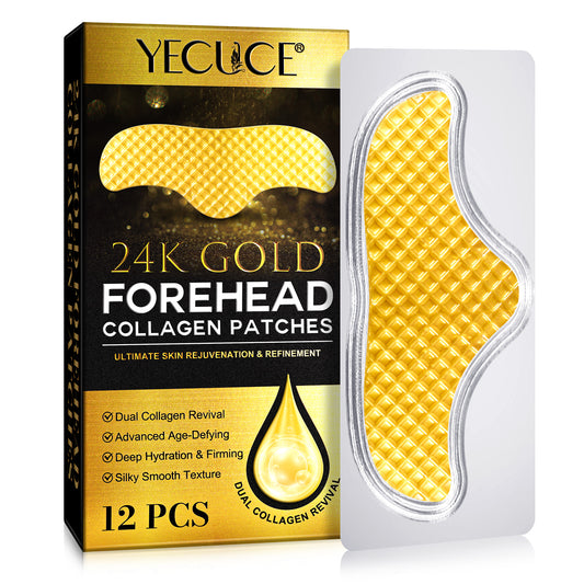 Yecuce 24K Gold Forehead Wrinkle Patches Collagen 12pcs - Deeping Hydrating & Firming - Silky Smooth Texture -Anti Wrinkle Treatment -Dual Collagen Revival