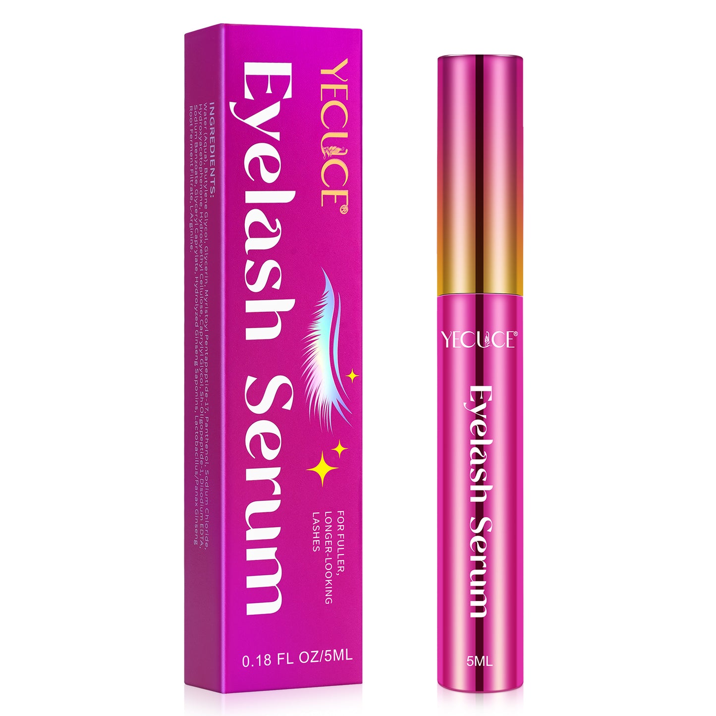 Yecuce Lash Serum - 5ml Rapid Eyelash Growth Serum,eyelash serum,Lash Serum for Eyelash Growth Thickness, Stronger, Healthier Lashes & Brows, Vegan & Cruelty-Free