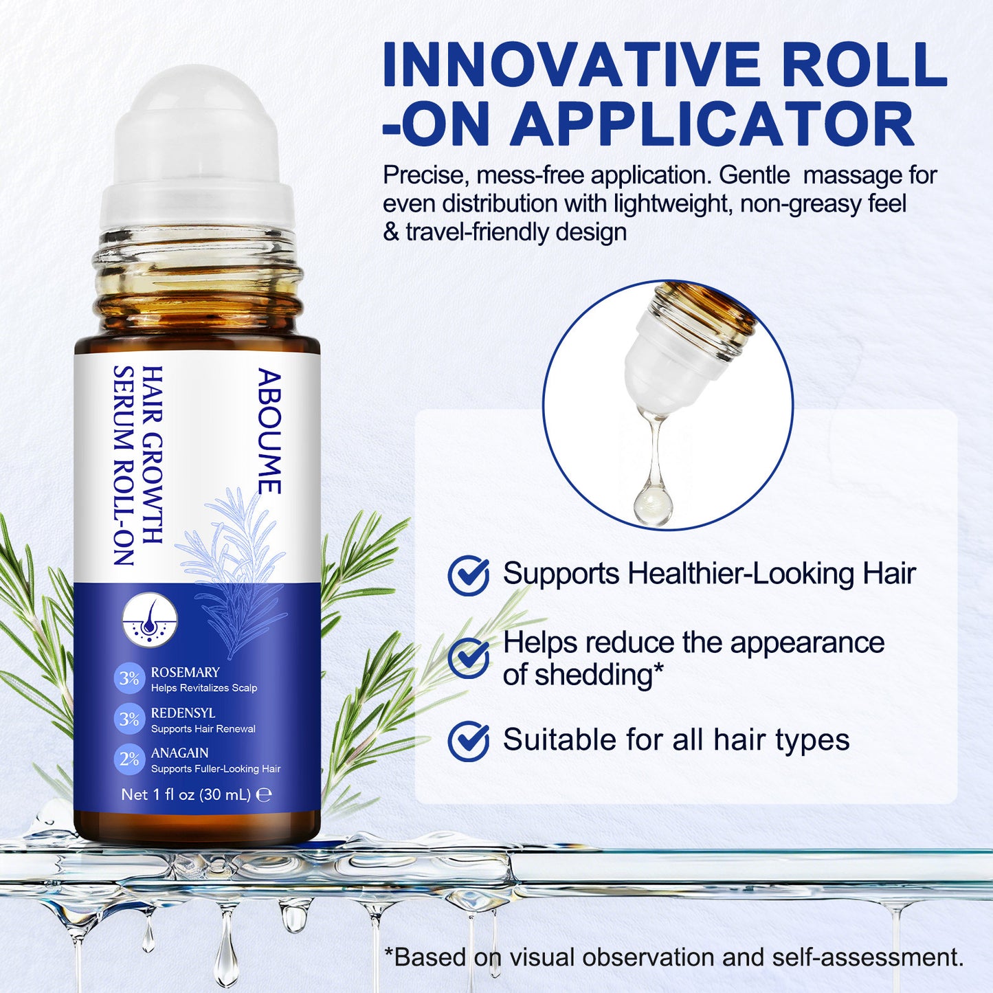 Hair Growth Serum Roll On, Hair Growth Serum Rosemary Oil Helps Hair Growth for Men and Women, Support Scalp Health, Fast-Absorbing, Non-Greasy (1PCS)