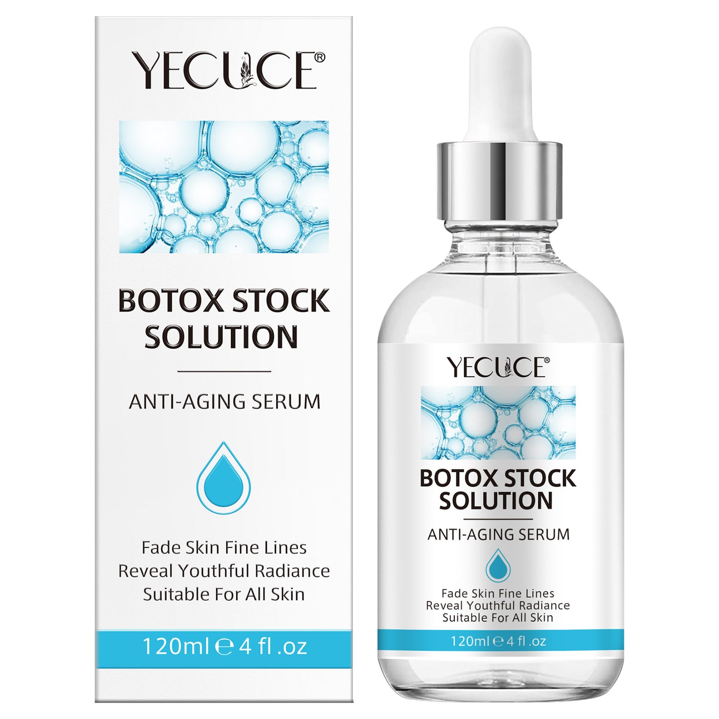 Yecuce Botox Face Serum, Botox Stock Solution Facial Serum with Vitamin C & Hyaluronic acid, Instant Face Lift & Anti Aging Collagen Serum - Reduce Fine Lines, Wrinkles,120ml