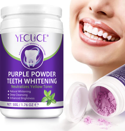Yecuce Purple Teeth Whitening Powder for Removing Stains, Deep Cleansing, Freshening Breath | Fluoride-Free Enamel Safe, Remineralizing | Mint Flavor, 1.76 Oz/50 G