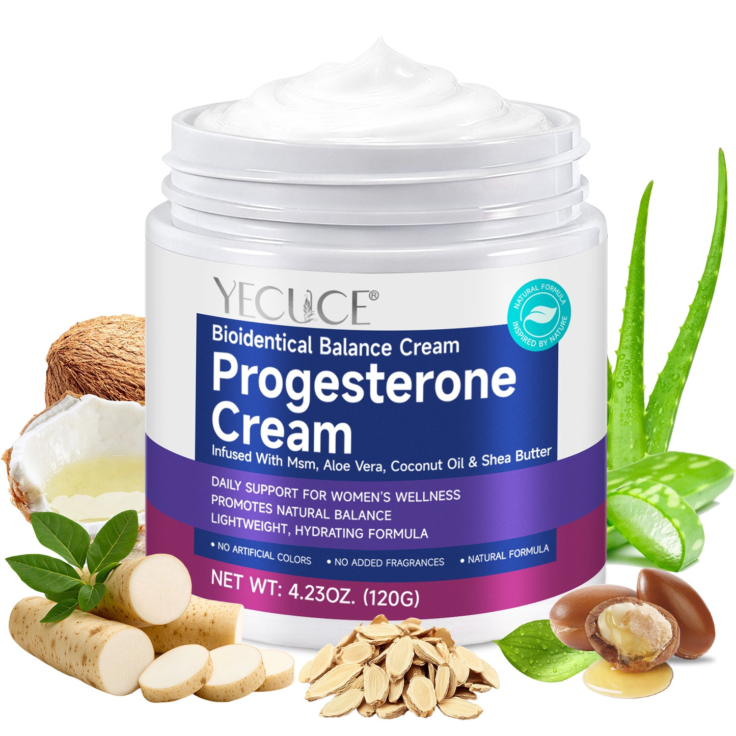 YECUCE Progesterone Cream 120G,Bioidentical Balance Cream,Infused With Msm, Aloe Vera, Coconut Oil & Shea Butter