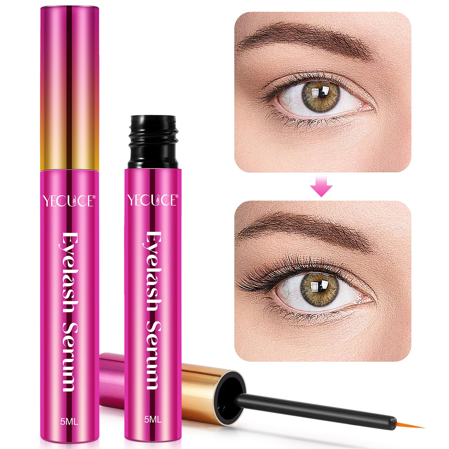 Yecuce Lash Serum - 5ml Rapid Eyelash Growth Serum,eyelash serum,Lash Serum for Eyelash Growth Thickness, Stronger, Healthier Lashes & Brows, Vegan & Cruelty-Free