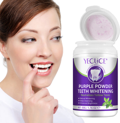 Yecuce Purple Teeth Whitening Powder for Removing Stains, Deep Cleansing, Freshening Breath | Fluoride-Free Enamel Safe, Remineralizing | Mint Flavor, 1.76 Oz/50 G