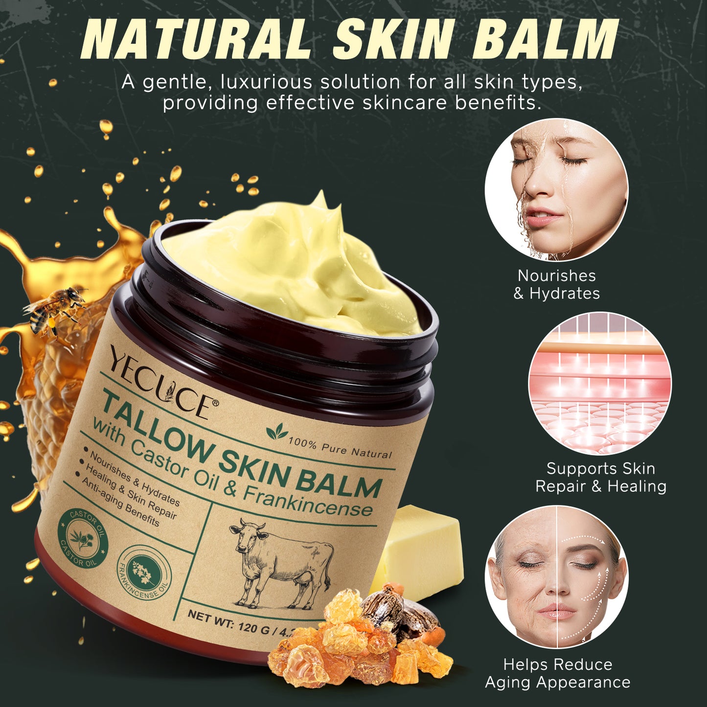 YECUCE TALLOW SKIN BALMwith Castor Oil & Frankincense