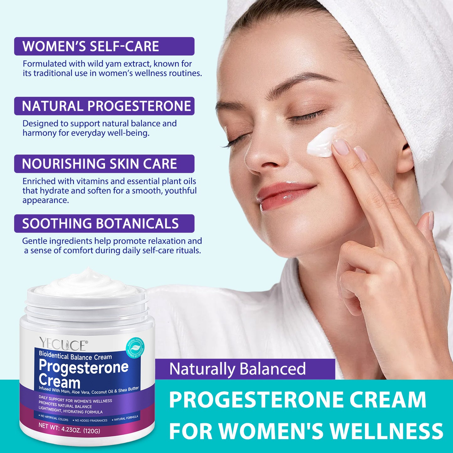 YECUCE Progesterone Cream 120G,Bioidentical Balance Cream,Infused With Msm, Aloe Vera, Coconut Oil & Shea Butter