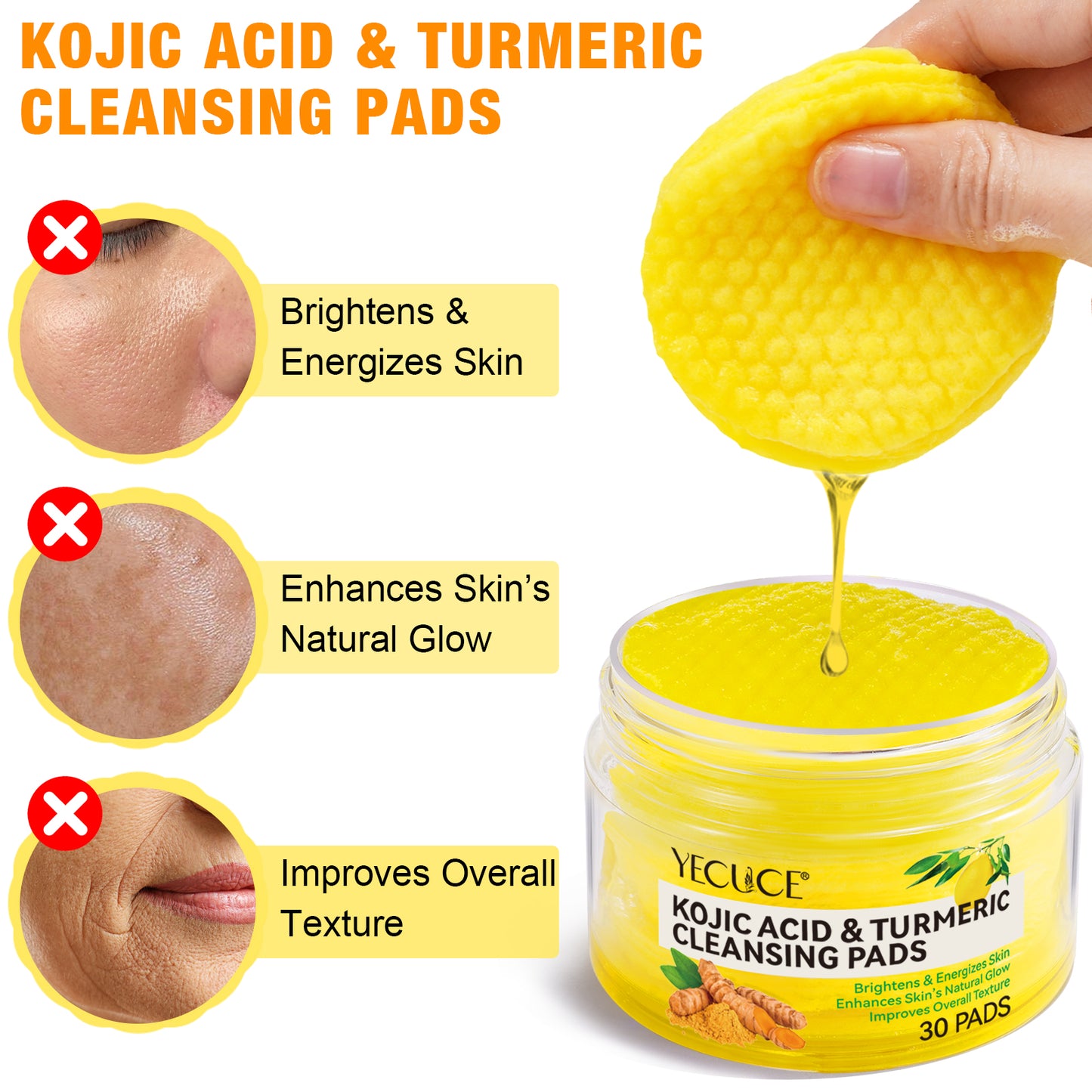 Yecuce KOJIC ACID & TURMERIC CLEANSING PADS 30PADS